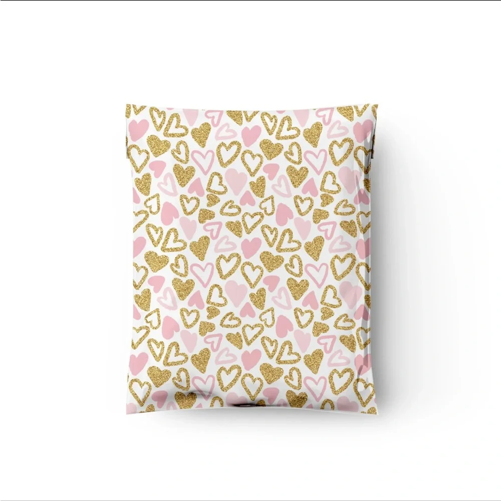 POLYMAILERS (12) 19x24 Pink & Gold Hearts Premium Poly Mailers - Picture 2 of 3